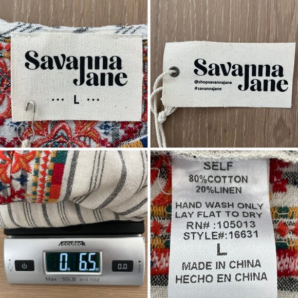 Savanna Jane Blouse Shirt Women Large Embroidered Linen Blend Tassel 16631 - Picture 13 of 13